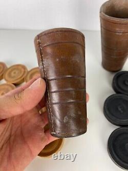 Sublime Jeu de Backgammon, Jacquet, Français Vintage en bois avec gobelets cuir