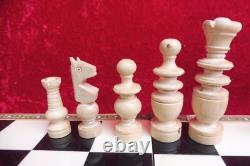 Très Beau, Ancien Jeu D'Échecs, Bois, Incrustations, Tiroirs