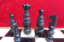 Très Beau, Ancien Jeu D'Échecs, Bois, Incrustations, Tiroirs