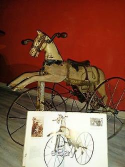 Tricycle cheval XIXéme siecle 1860 Gourdoux vintage Toy tricycle horse état rare