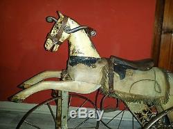 Tricycle cheval XIXéme siecle 1860 Gourdoux vintage Toy tricycle horse état rare