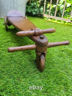 Trottinette en bois ancienne, SKIFA 1920-1930 breveté, direction à poulie