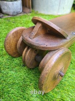 Trottinette en bois ancienne, SKIFA 1920-1930 breveté, direction à poulie