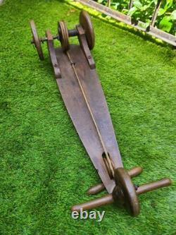 Trottinette en bois ancienne, SKIFA 1920-1930 breveté, direction à poulie