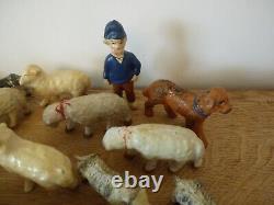 Troupeau moutons chèvres chien berger composition BON DUFOUR SFBJ jouet ancien
