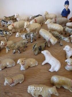 Troupeau moutons chèvres chien berger composition BON DUFOUR SFBJ jouet ancien
