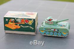 Very rare MF062 Red China friction tank tin toy with box