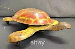 Vieux Vintage Multicolore Tortoise à Tirer Mécanique Litho Imprimé Boite Jouet
