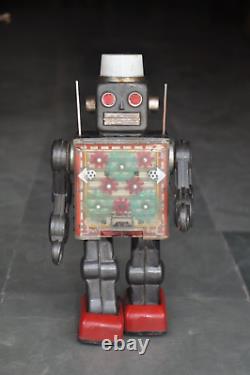 Vintage Noir Fin Éclairage Litho Robot Batterie Boite Jouet, Japon