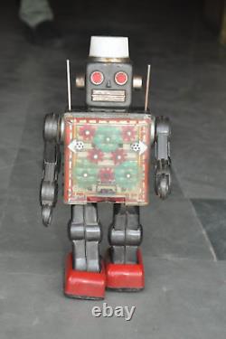 Vintage Noir Fin Éclairage Litho Robot Batterie Boite Jouet, Japon
