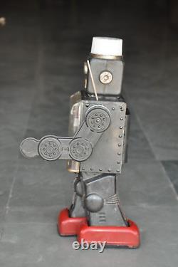 Vintage Noir Fin Éclairage Litho Robot Batterie Boite Jouet, Japon