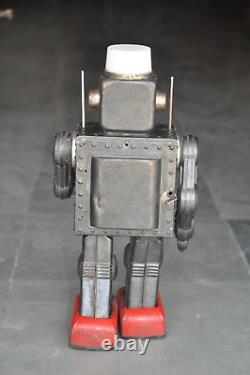 Vintage Noir Fin Éclairage Litho Robot Batterie Boite Jouet, Japon