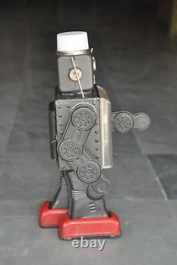 Vintage Noir Fin Éclairage Litho Robot Batterie Boite Jouet, Japon