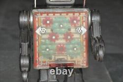 Vintage Noir Fin Éclairage Litho Robot Batterie Boite Jouet, Japon