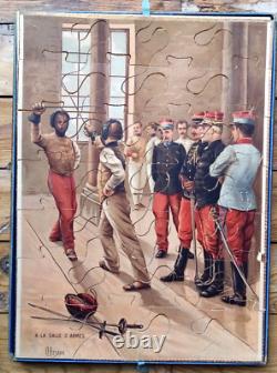 XIXe? GRANDE BOITE DE 3 PUZZLES JEU ANCIEN MILITARIA Guerre de 1870 Escrime